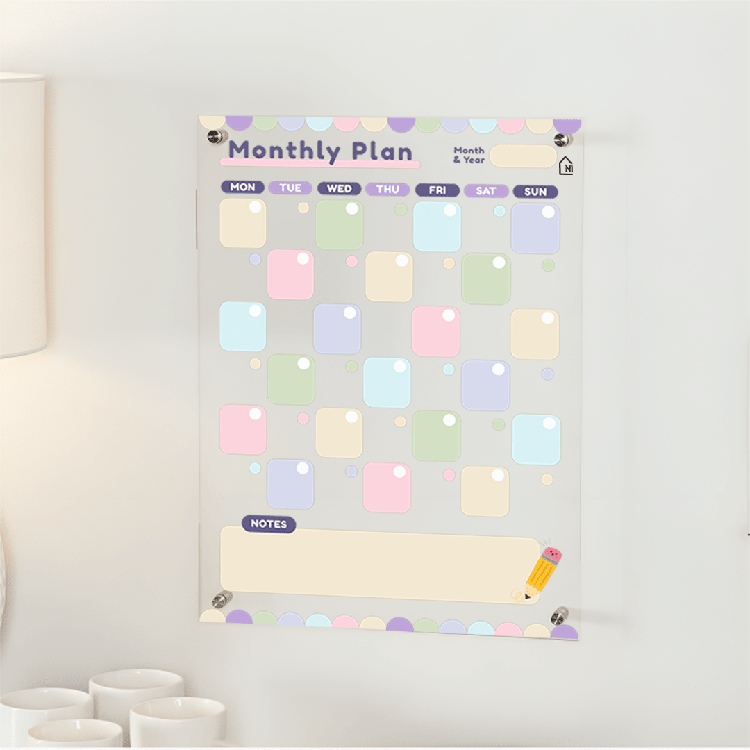 Colorful Acrylic Monthly Planner Board with Notes Section – Reusable Wall Calendar for Home & Office - Memories InsiteMONTHLY COLORFULL PLANNER II
